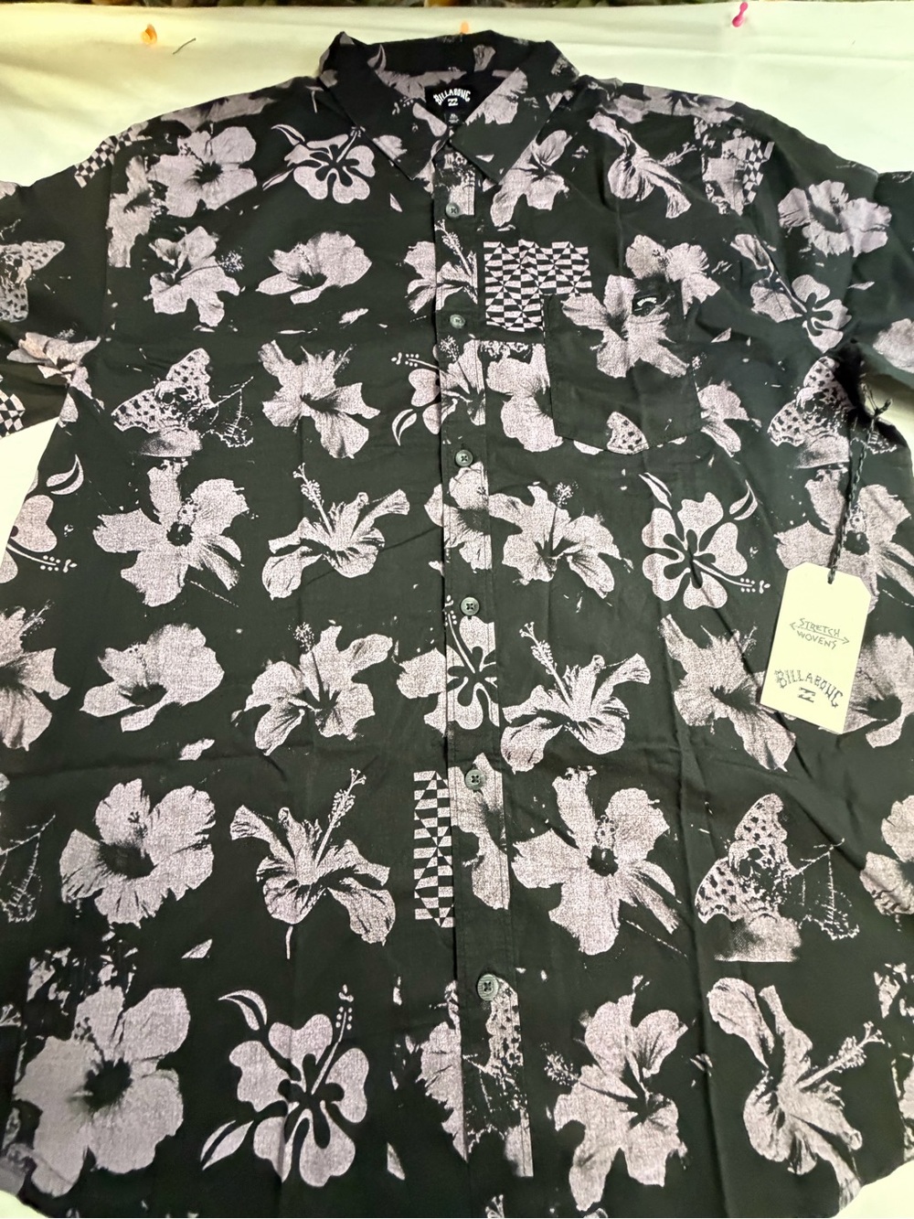 Billabong Black Shirt with Light Purple Floral Print